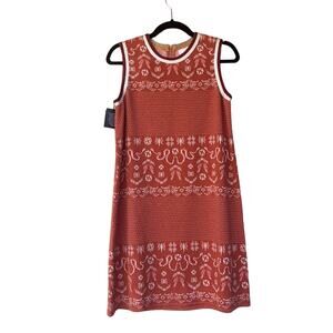 Anna Sui Birds and Snakes Red + Gold Woven Sleeveless Mini Tank Dress